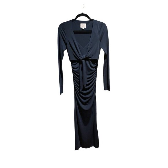 NEW Cinq à Sept Brenna Tie Front Long Sleeve Midi Dress Dark Teal Peacock Size 4 - Picture 8 of 14